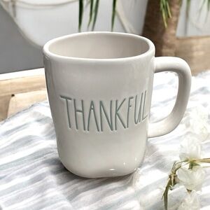 NEW RAE DUNN Large THANKFUL Mug Ceramic Harvest Fall White Green Gratitude